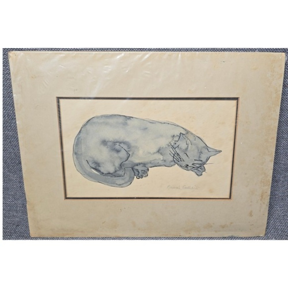 Samuel Ravenel Gaillard Original Watercolor Painting Sleeping Cat South Carolina